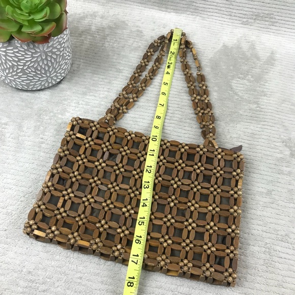 Vintage Wooden Bead Purse Handbag - lined, zipper - Picture 6 of 6